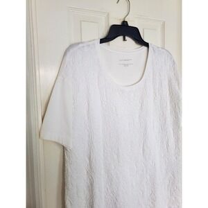 Pure Jill Elbow Sleeve Top White Excellent Embroidered Organic Cotton M